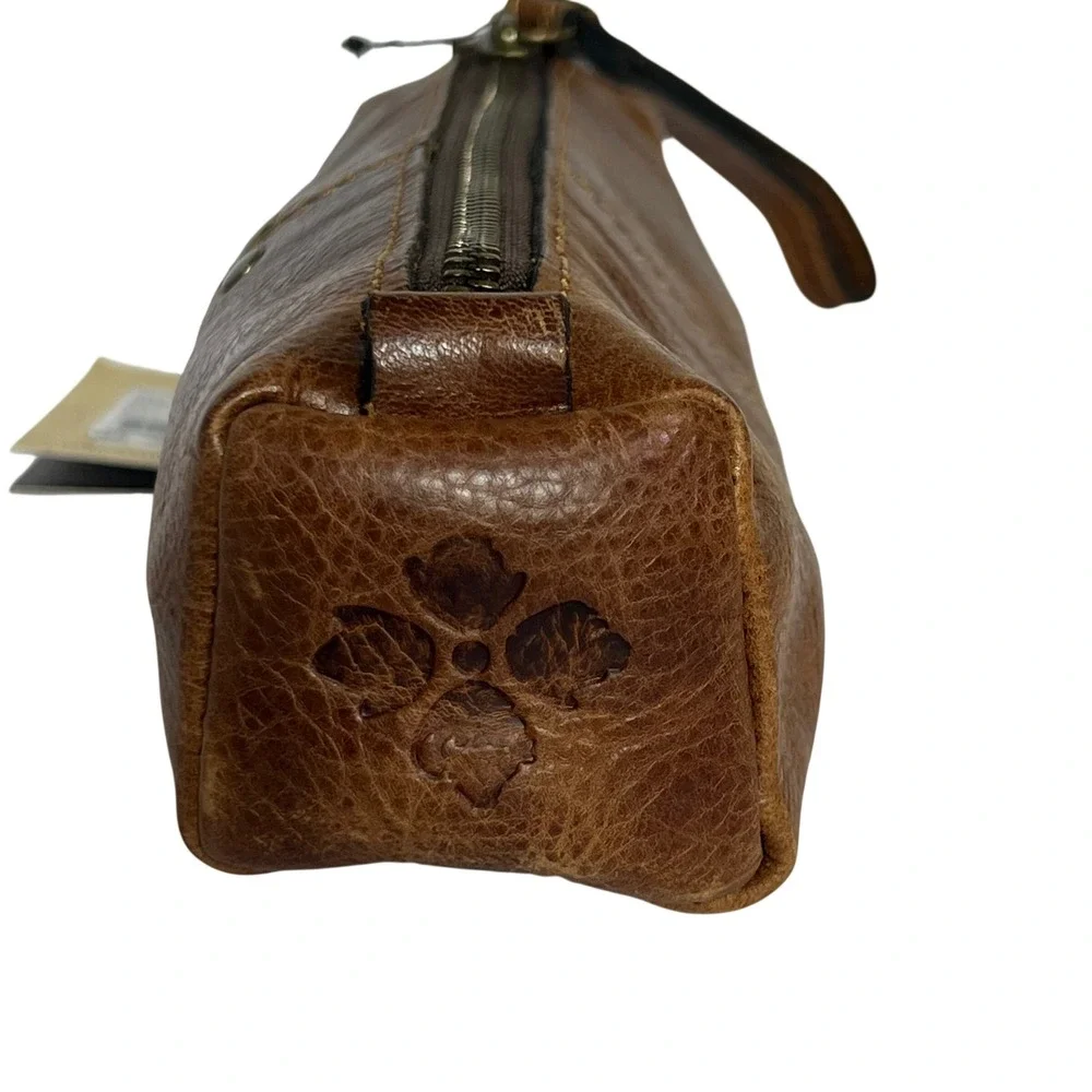 Patricia Nash Isla Cosmetic Case Womens Cognac Distressed Vintage Leather Pouch